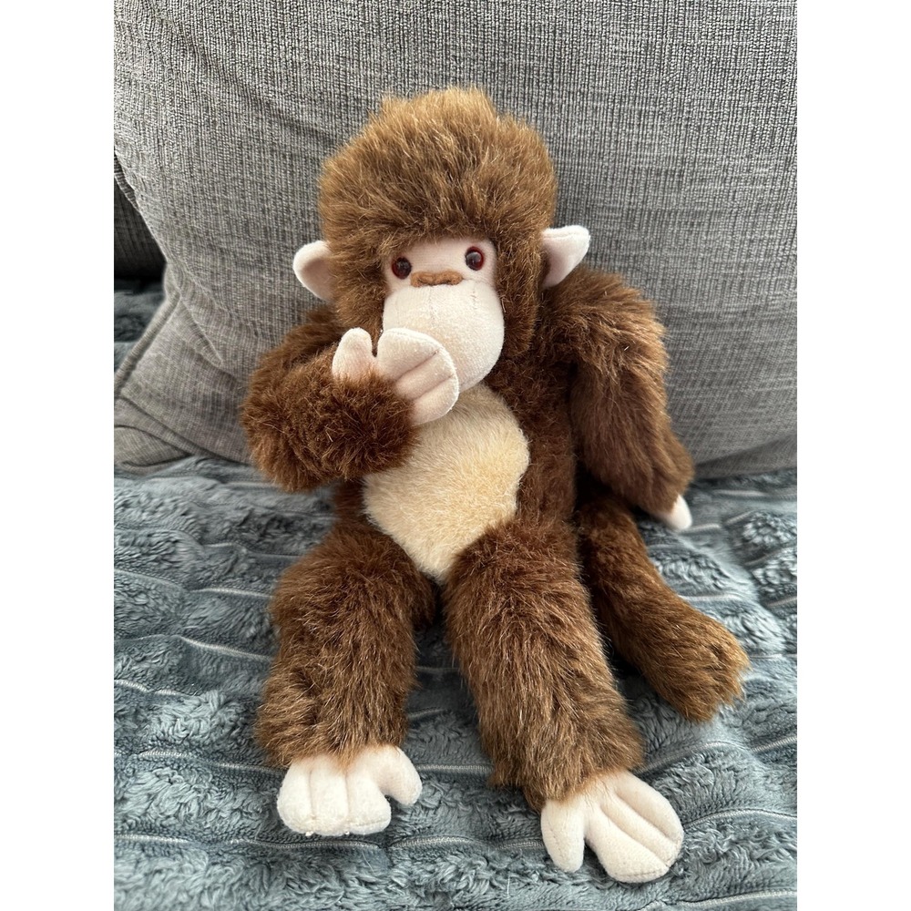 Vintage Stuffed Monkey Plush Toy Brown / Beige Monkey w/ Dakin Tag Hoop & Lock